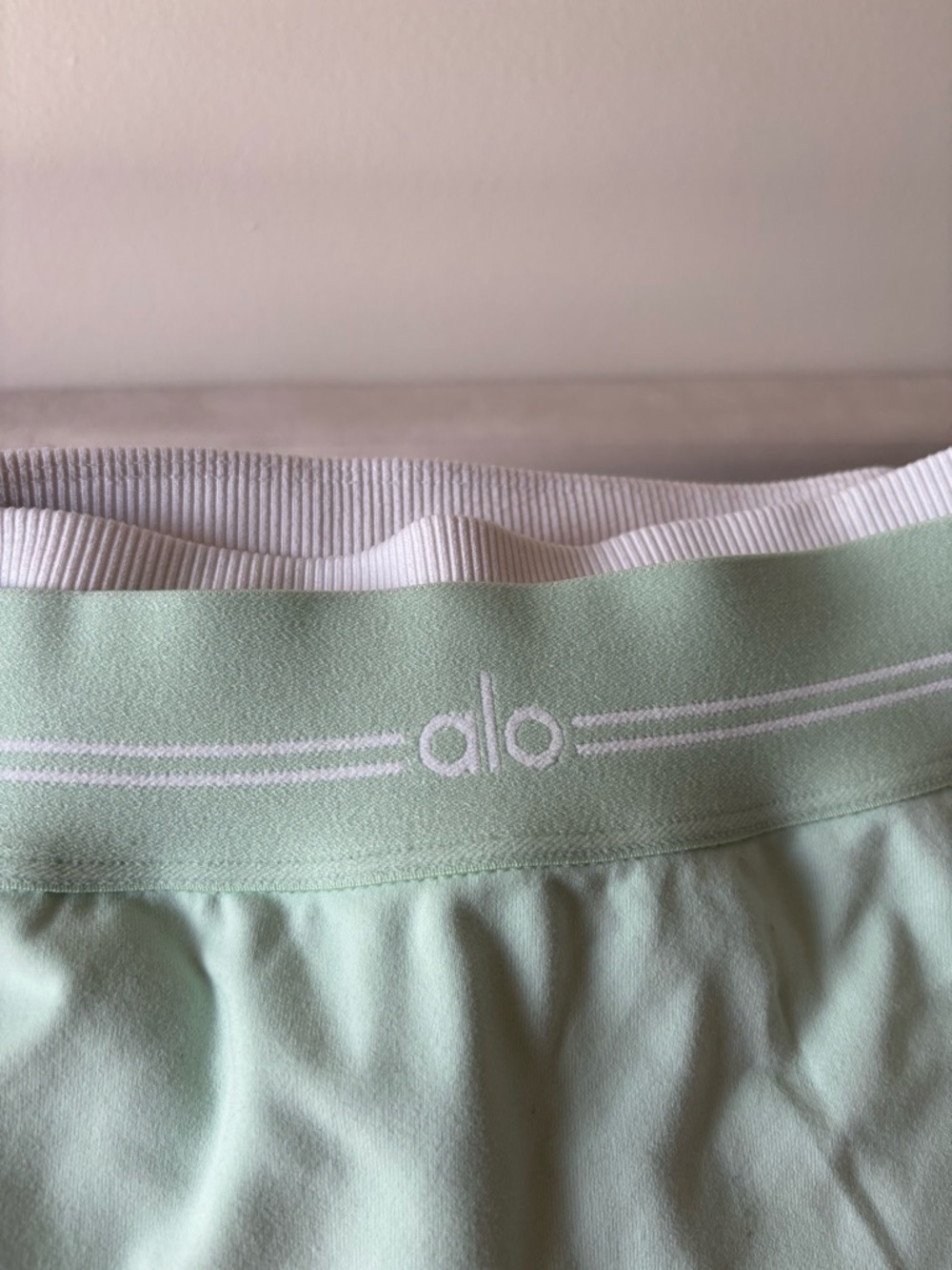ALO Yoga Mint Green Leggings with White Waistband